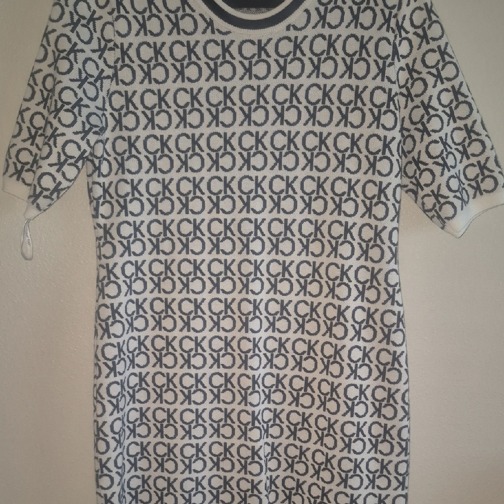 Calvin Klein Black and White Logo Midi Dress